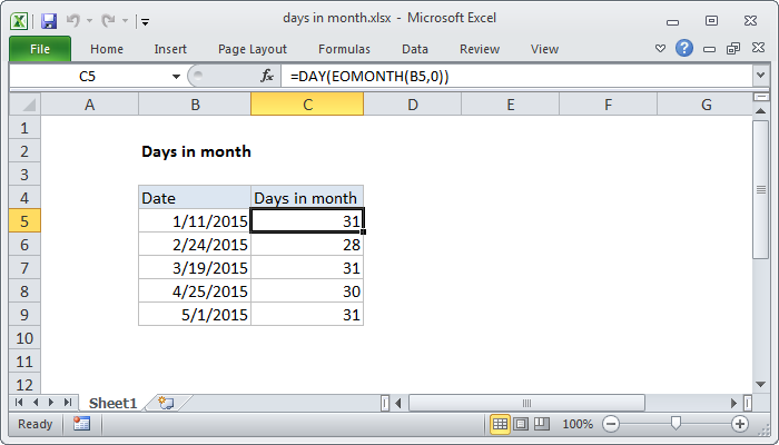 Excel Formula Days In Month Exceljet 2756